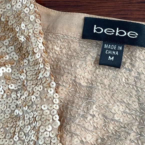 Vintage BeBe Gold Sequined Long Sleeved Open Cardigan Size M - Picture 5 of 8